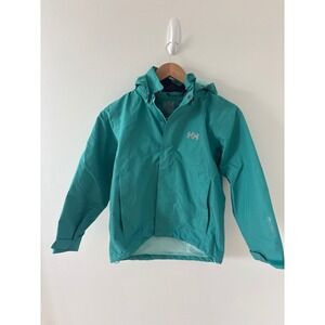 Helly Hansen Kids Teal Green Waterproof Hooded Rain Jacket Youth Size 140 10